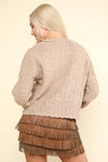 Floral Button Knit Sweater Cardigan: Mocha