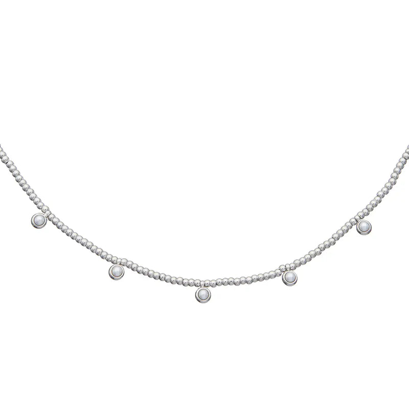 Silver Beaded Pearls Necklace