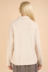 Half Button Textured Henley Knit Top: Cream