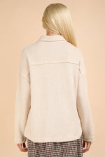 Half Button Textured Henley Knit Top: Cream