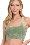 Washed Ribbed Square Neck Cropped Tank Top With Bra Pads: LT NAVY / 3-3 (S/M-L/XL)