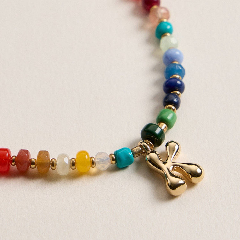 Colorful Beaded Necklace with Gold Letter Initial
