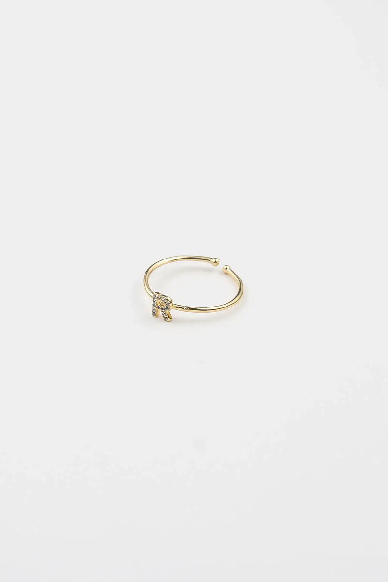 18K Gold Shiny Adjustable Initial Ring - Set of 16