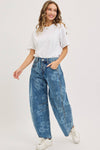 Denim Washed Floral Print Barrel Jeans