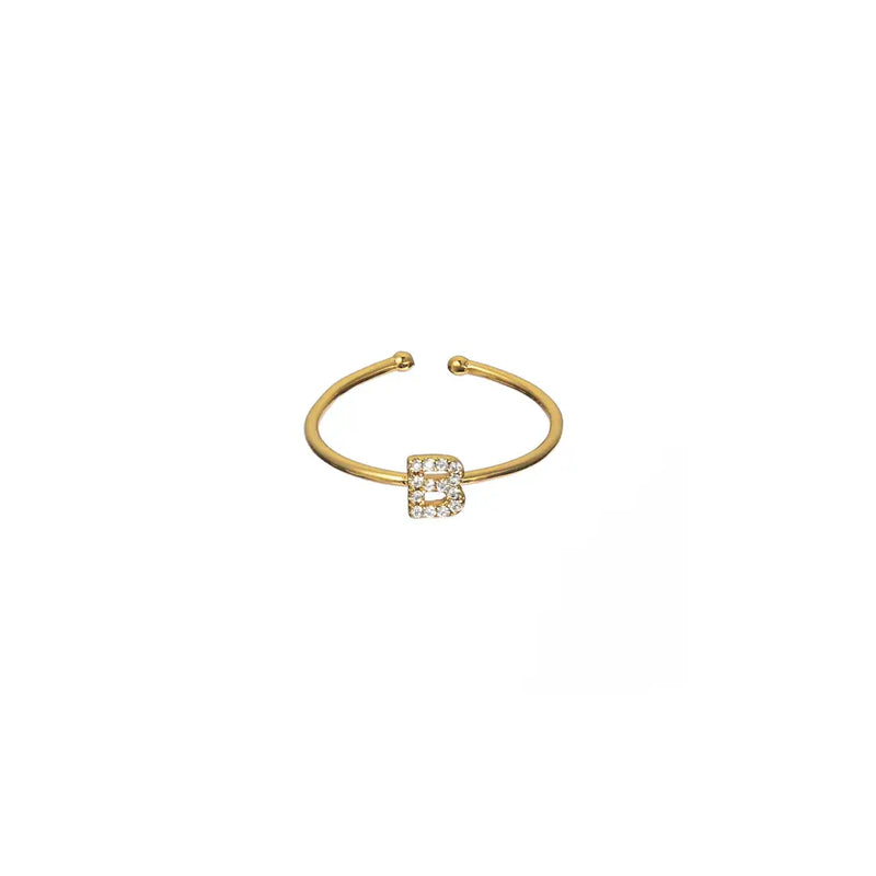 18K Gold Shiny Adjustable Initial Ring - Set of 16