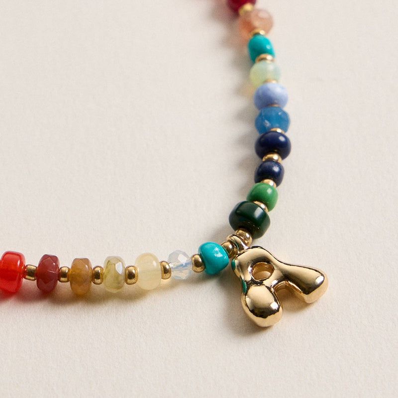 Colorful Beaded Necklace with Gold Letter Initial