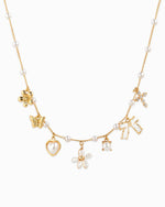Pearl Flower Multi Charm Necklace