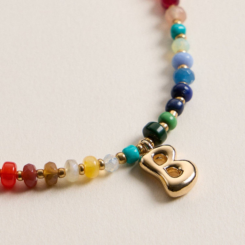 Colorful Beaded Necklace with Gold Letter Initial