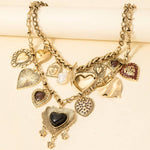 Assorted Pearl And Heart Charms Statement Necklace