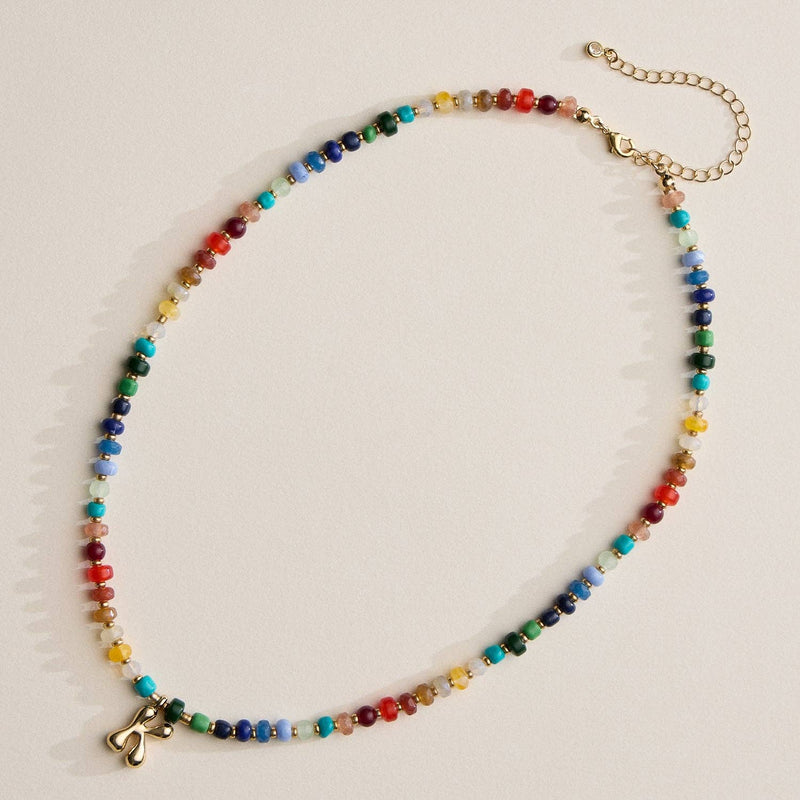 Colorful Beaded Necklace with Gold Letter Initial