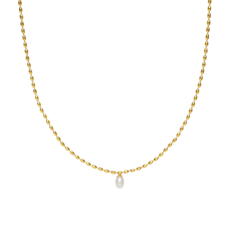 Waterproof Gold Scalloped Pearl Pendant Necklace