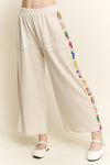 Mineral Washed Crochet Trim Pants: Natural