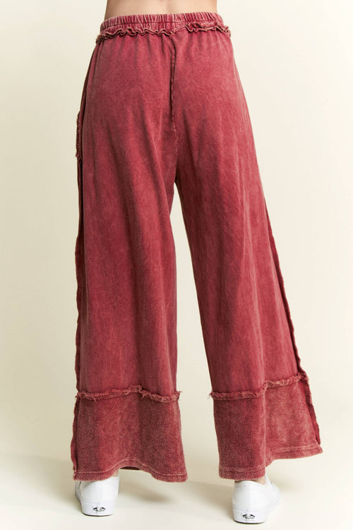 Mineral Washed Wide Leg Comfy Pants: Burgundy