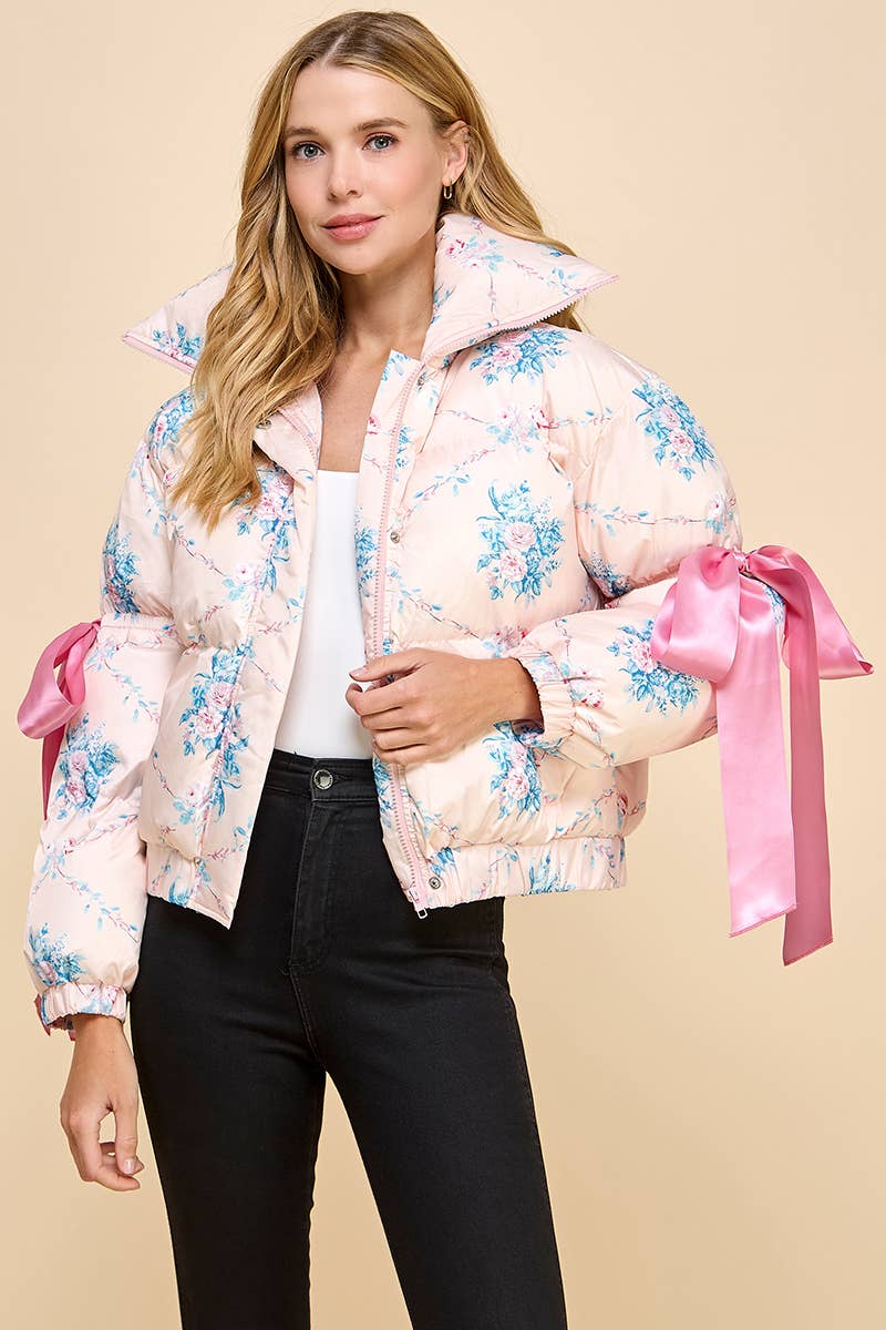 CJ6546-Floral Puffer Jacket: White / S