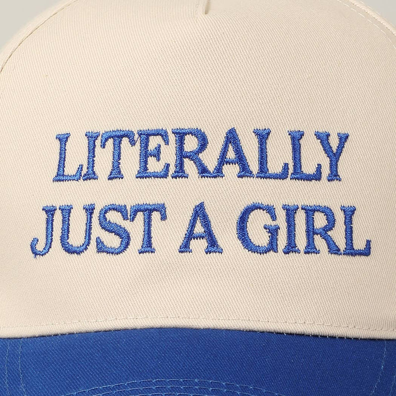 Literally Just A Girl Embroidery Two Tone Trucker Hat: LAVENDER / ONE SIZE