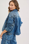 Denim Washed Floral Print Barrel Jeans