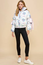 CJ6546-Floral Puffer Jacket: White / S