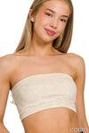 Washed Ribbed Seamless Tube Top: SAND BEIGE / 3-3 (S/M-L/XL)