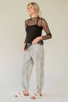 PLUS TURTLE NECK LACE STRETCH MESH SHEER TOP: Black / 1XL