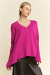 Classic V Oversized Tunic Sweater: Berry