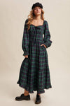 Green Plaid Tiered Holiday Maxi Dress