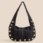 Metallic Sphere Studded Soft Hobo Shoulder Bag