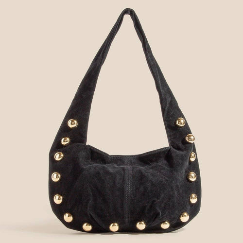 Metallic Sphere Studded Soft Hobo Shoulder Bag