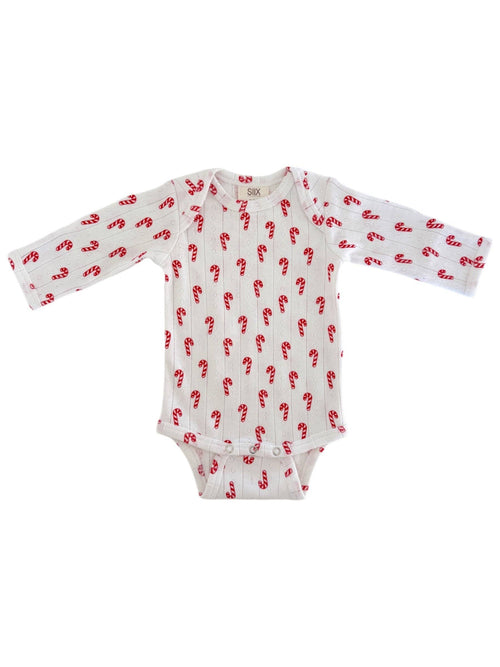 Candy Cane / Organic Pointelle Long Sleeve Bodysuit
