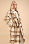 City Style Plaid Fuzzy Button Down Coat: Mocha