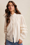 Lace Ruffle Sleeve Pintuck Blouse