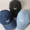 Trendy Bow Embroidered Denim Baseball Cap: LIGHT BLUE / ONE SIZE