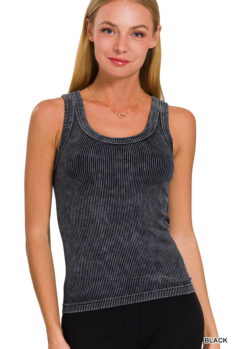 Kelly 2 Way Neckline Washed Ribbed Cropped Tank Top