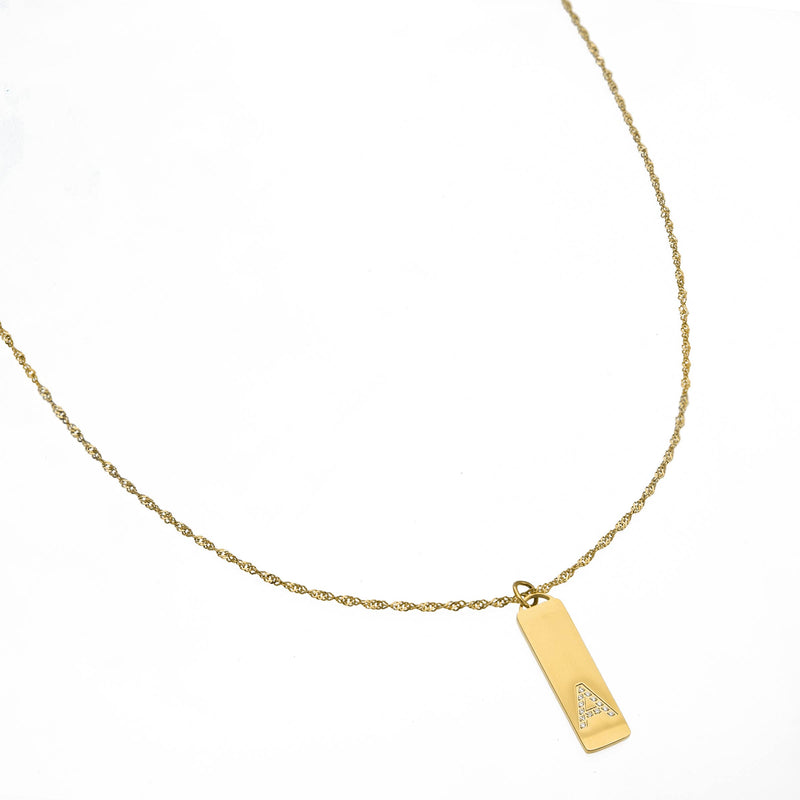 Waterproof Gold Initial Bar Pendant Necklace