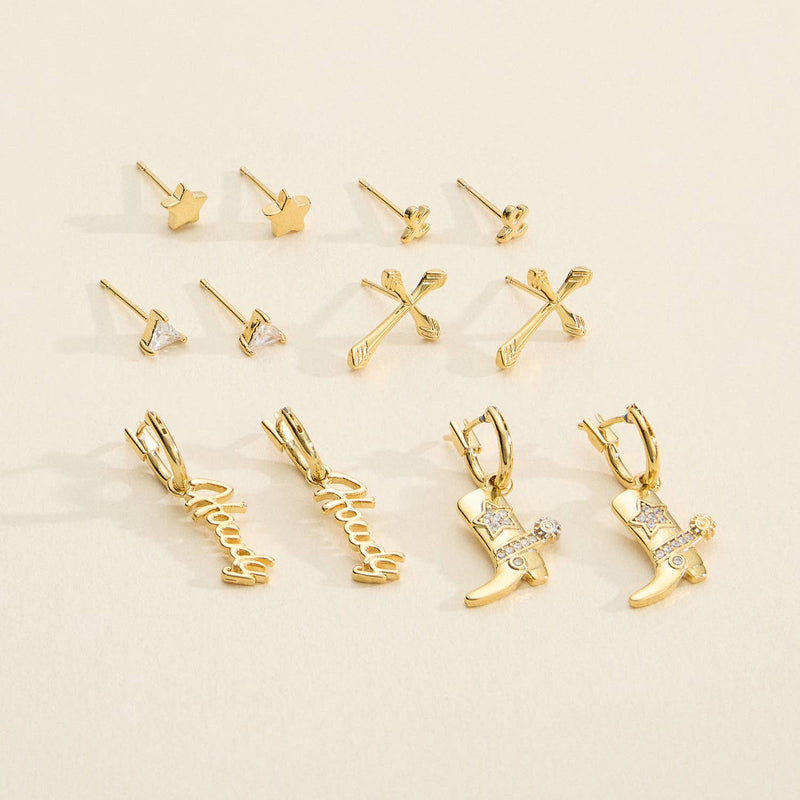 Western Theme Earring Set - 18K Gold Dipped
