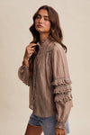 Lace Ruffle Sleeve Pintuck Blouse