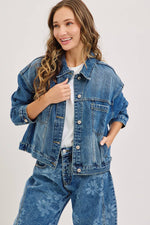 Denim Washed Floral Print Barrel Jeans