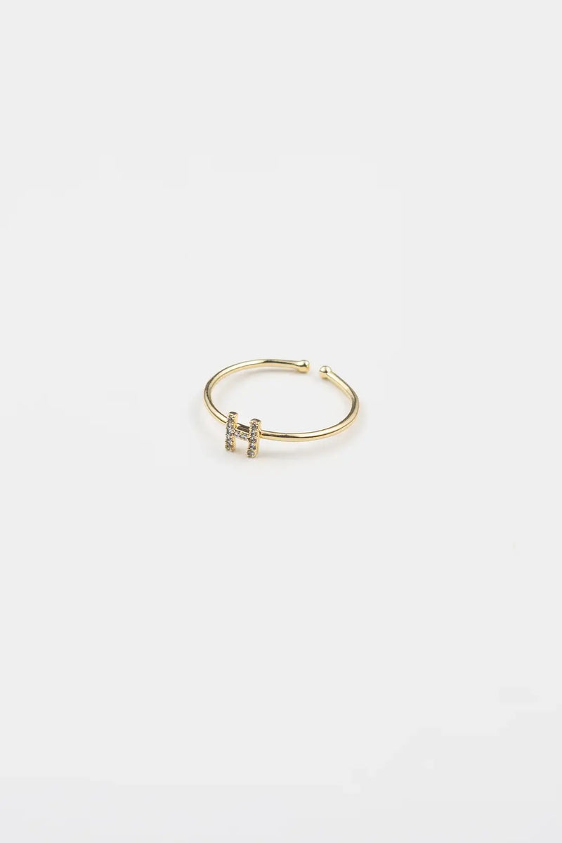 18K Gold Shiny Adjustable Initial Ring - Set of 16