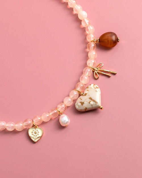 Ivory Jade Marbled Heart Bead Necklace