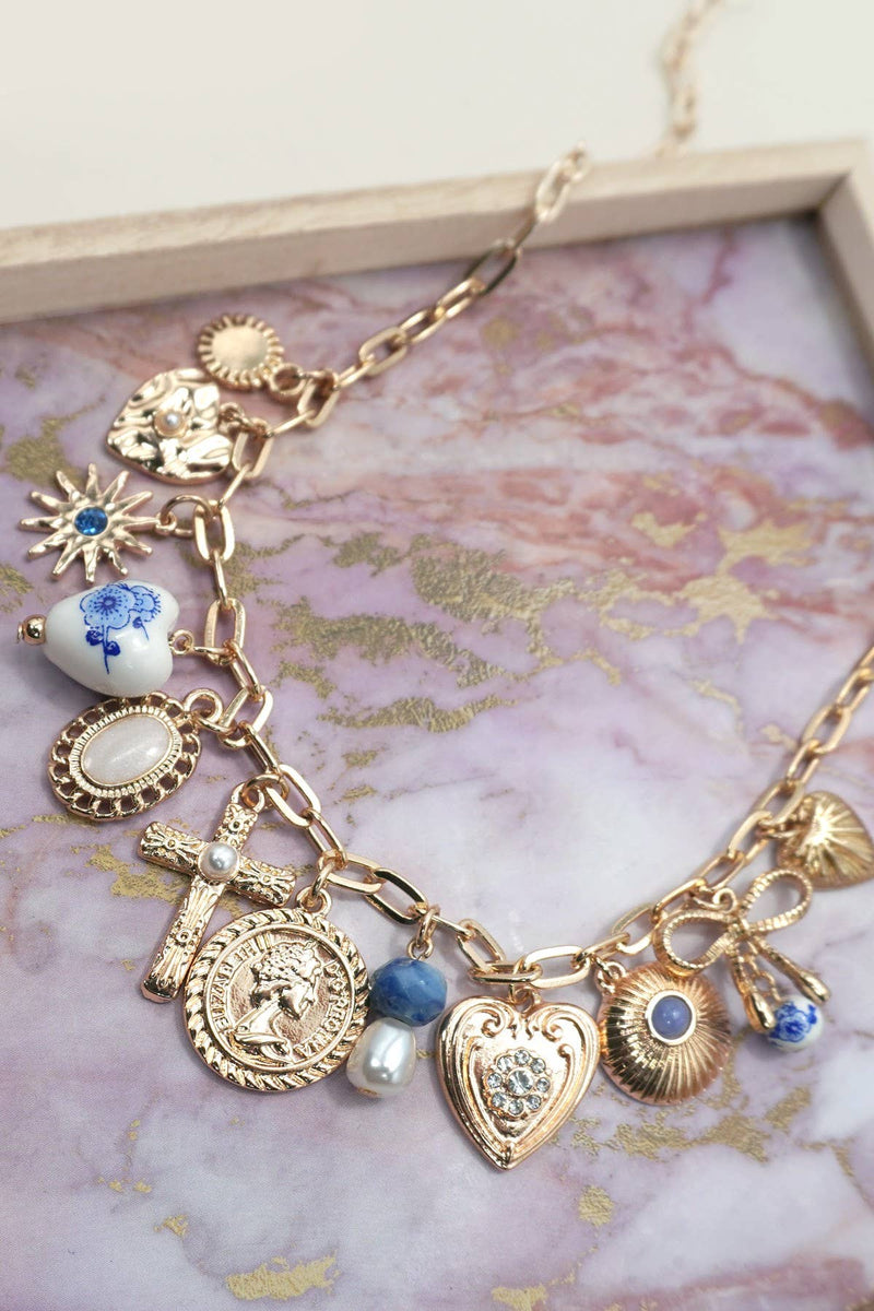 CHARM NECKLACE-PORCELAIN HEARTS CROSS NECKLACE | 80N91593
