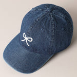 Trendy Bow Embroidered Denim Baseball Cap: LIGHT BLUE / ONE SIZE