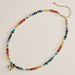 Colorful Beaded Necklace with Gold Letter Initial