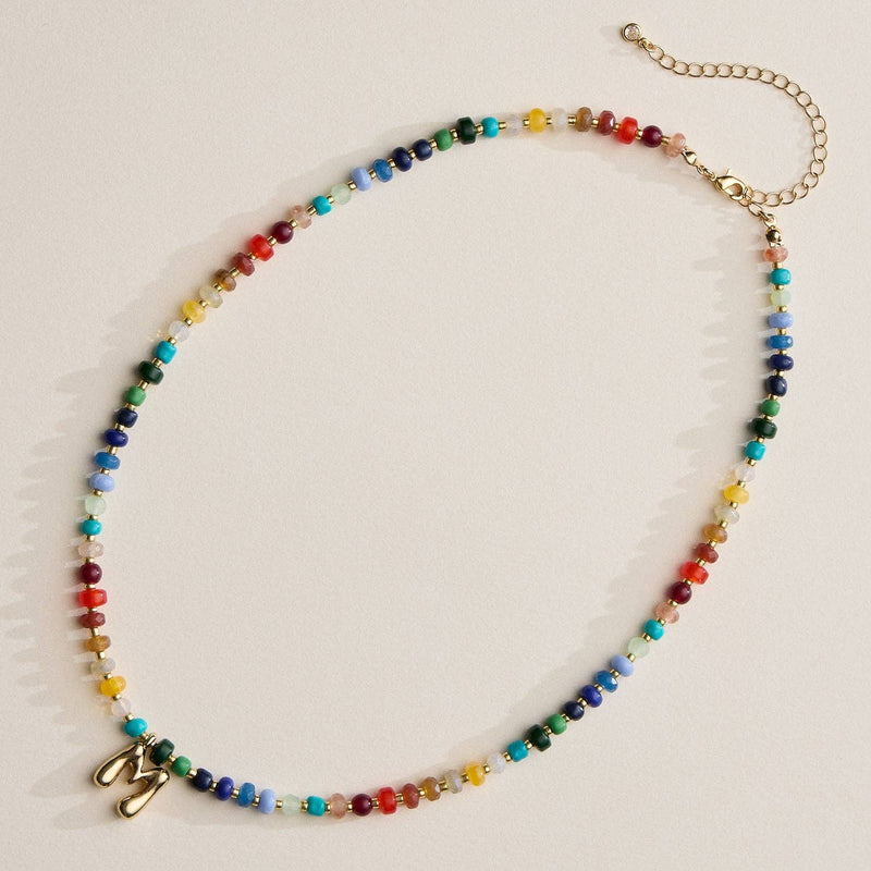 Colorful Beaded Necklace with Gold Letter Initial