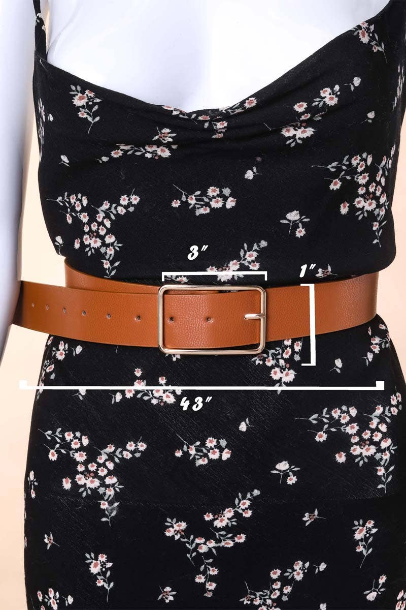 Faux Leather Rectangle Cutout Buckle Fashion Belt