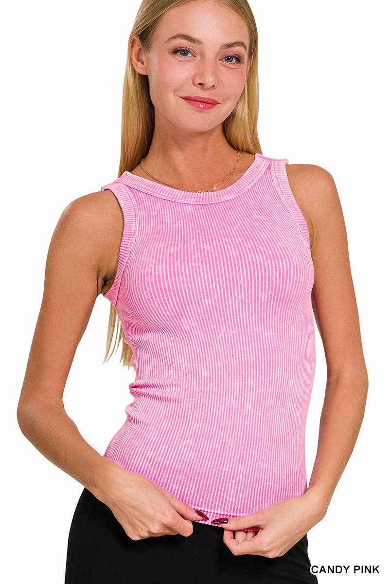 Kelly 2 Way Neckline Washed Ribbed Cropped Tank Top