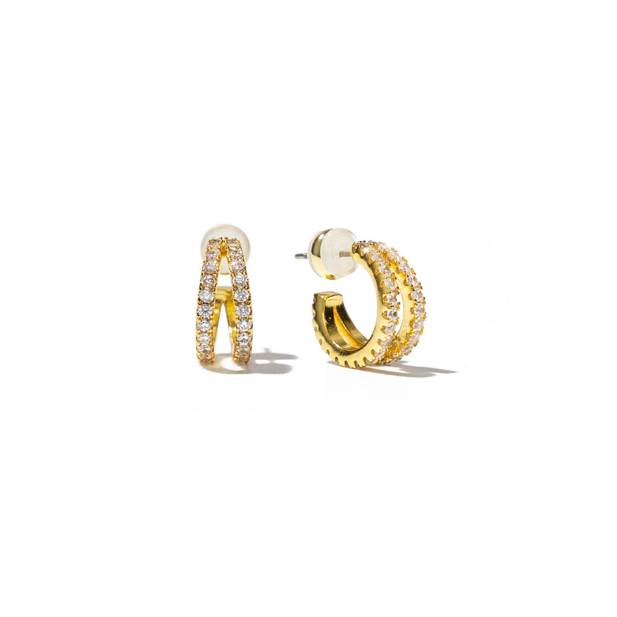 18k Gold Pave Shine Double Hoops