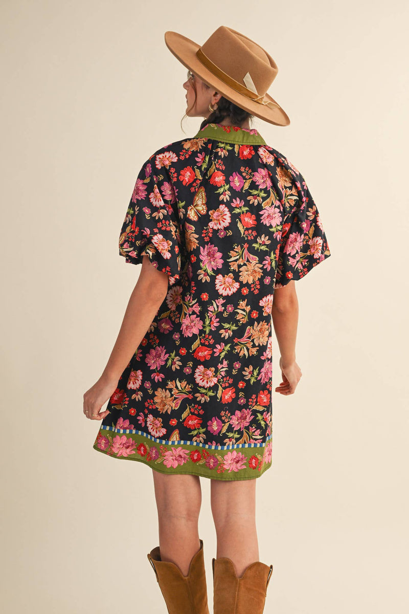 COLLARED BUTTON DOWN FLORAL MINI DRESS MDR4309