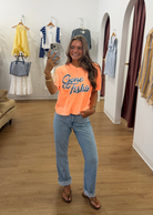 poppy and pine, gone fishin tee, trendy graphic tee, graphic tees, puff print tee, sardine summer, summer tees, summer graphics, neon tee shirt