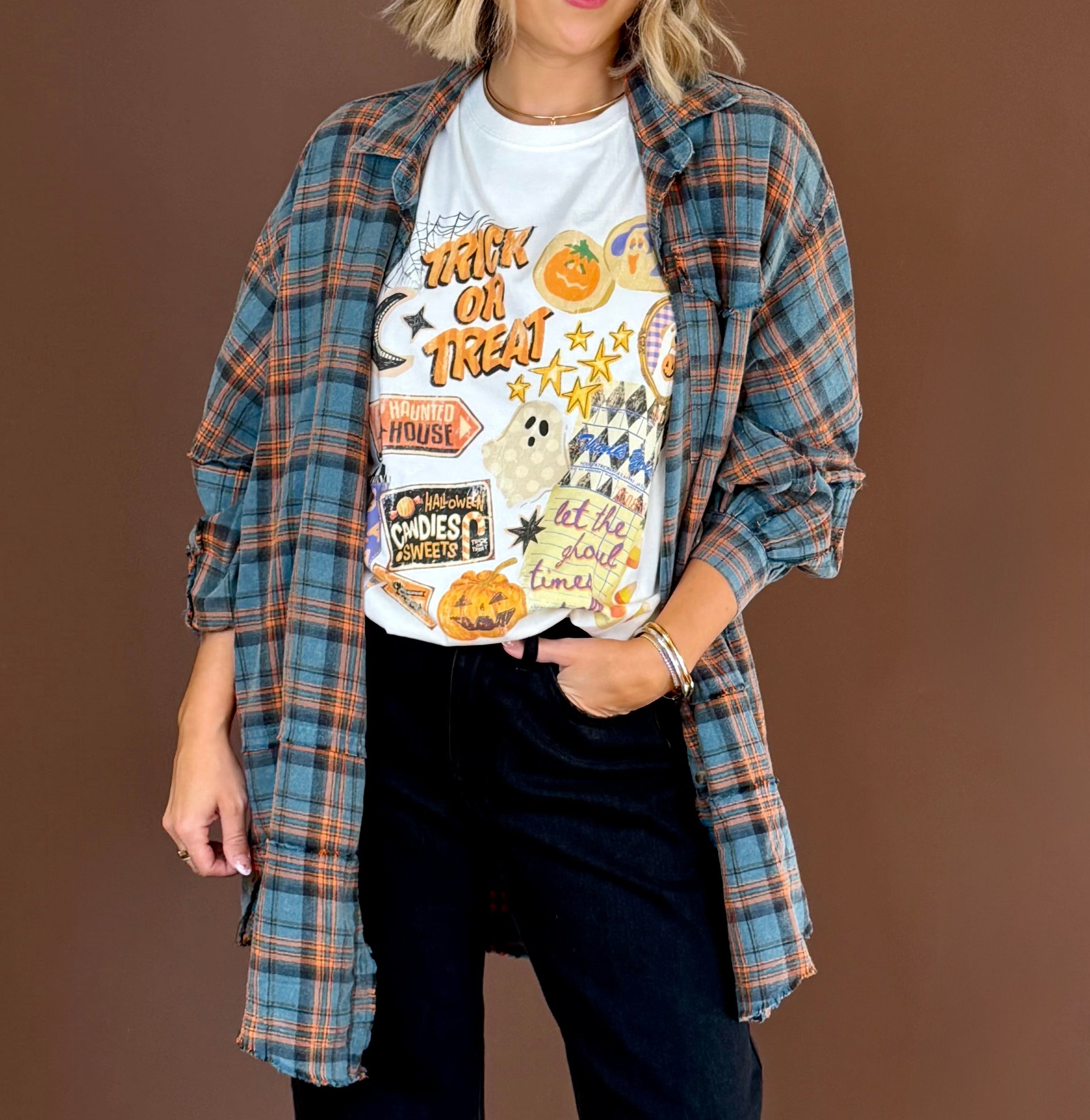 Harvest Hues Oversized Plaid Flannel women's flannels at The AllyCatWalk Boutique