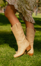 Beige cowboy boots, raffia, coastal cowgirl, tan cowgril boots, summer boot, concert boots, country concert, dress and boots