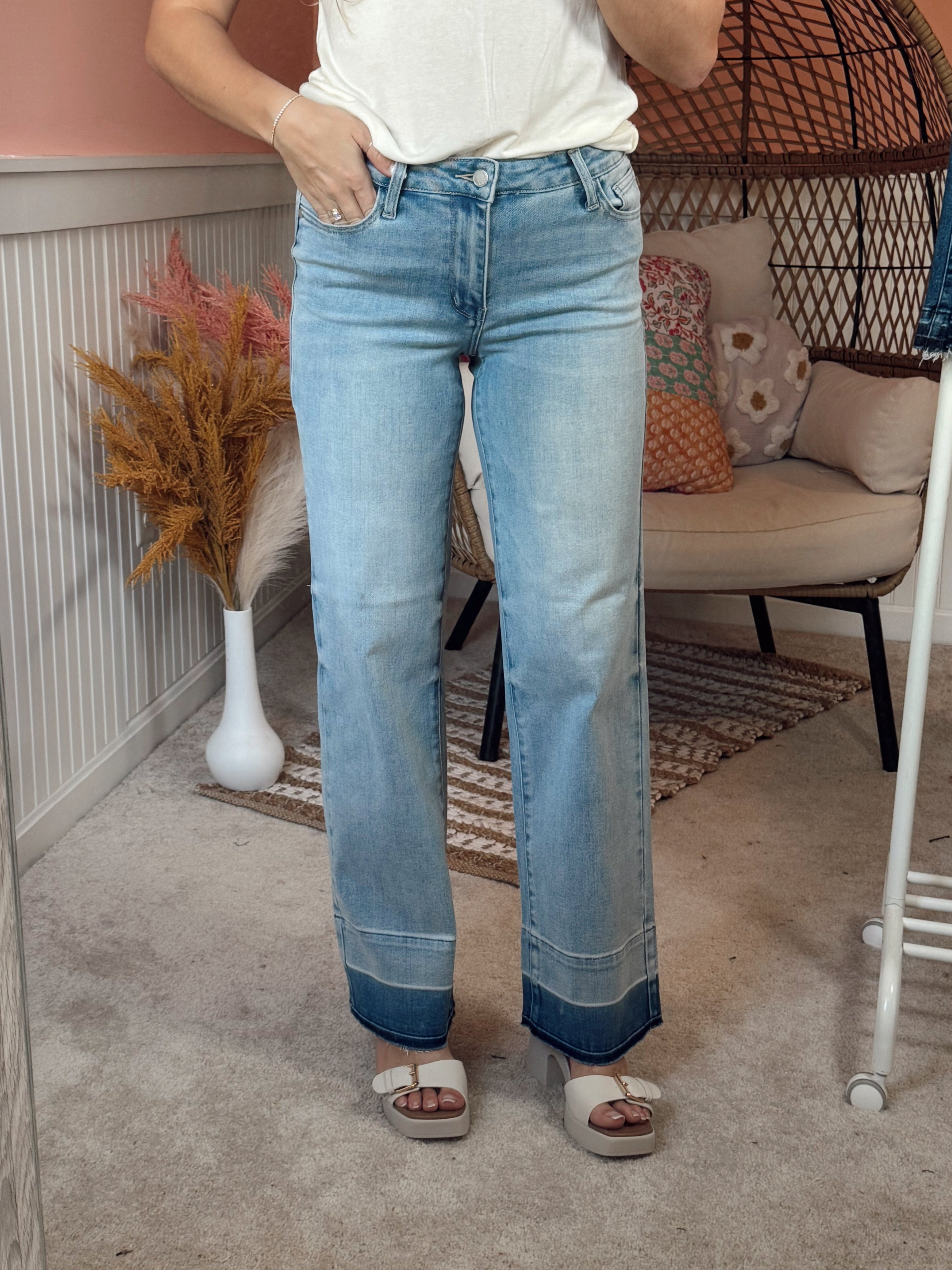 judy blue mid rise wide leg release hem jean